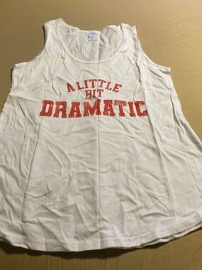 Port and Company White Tank Top with Red 'A Little Bit Dramatic' Print